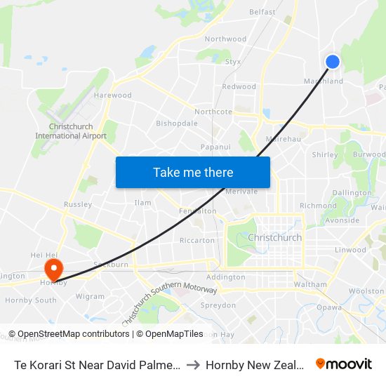 Te Korari St Near David Palmer St to Hornby New Zealand map