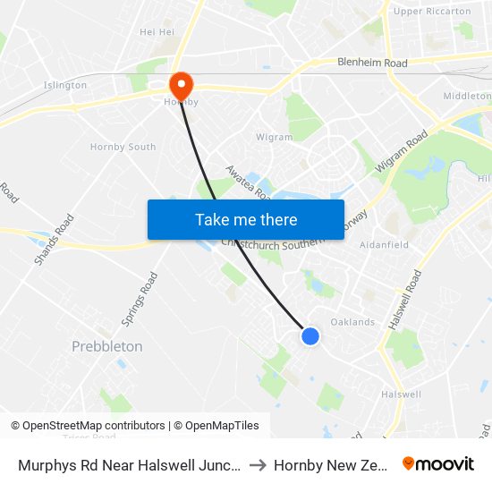 Murphys Rd Near Halswell Junction Rd to Hornby New Zealand map