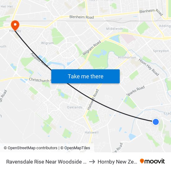 Ravensdale Rise Near Woodside Common to Hornby New Zealand map