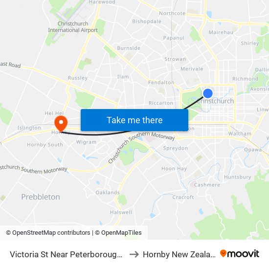 Victoria St Near Peterborough St to Hornby New Zealand map