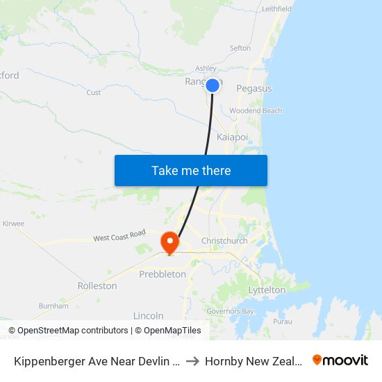 Kippenberger Ave Near Devlin Ave to Hornby New Zealand map