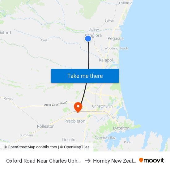 Oxford Road Near Charles Upham Dr to Hornby New Zealand map