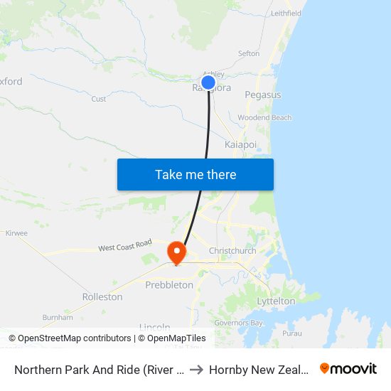 Northern Park And Ride (River Rd) to Hornby New Zealand map
