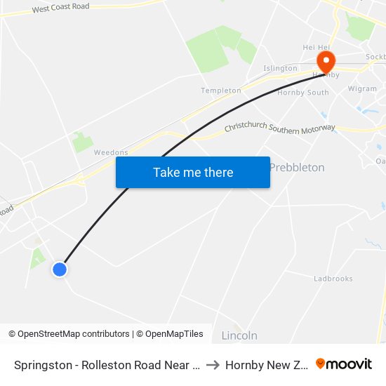 Springston - Rolleston Road Near Ed Hillary Dr to Hornby New Zealand map