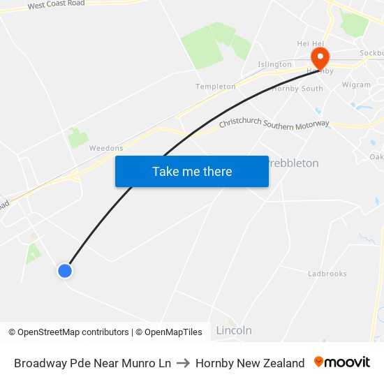 Broadway Pde Near Munro Ln to Hornby New Zealand map