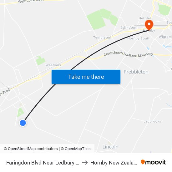 Faringdon Blvd Near Ledbury Dr to Hornby New Zealand map