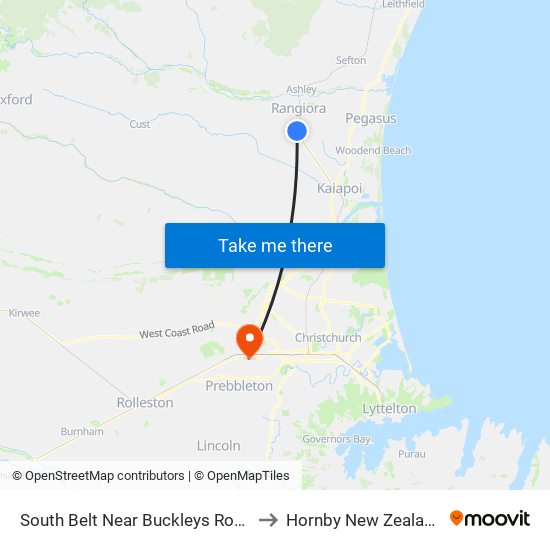 South Belt Near Buckleys Road to Hornby New Zealand map