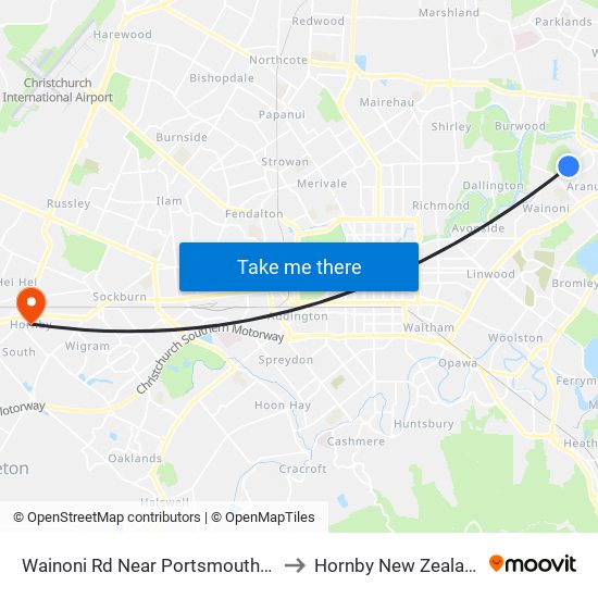 Wainoni Rd Near Portsmouth St to Hornby New Zealand map