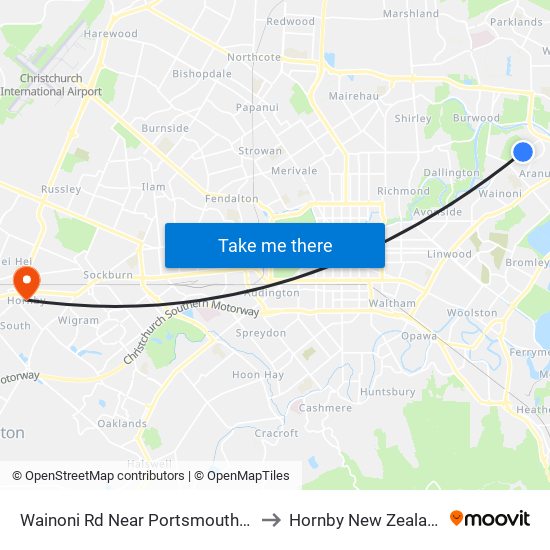 Wainoni Rd Near Portsmouth St to Hornby New Zealand map