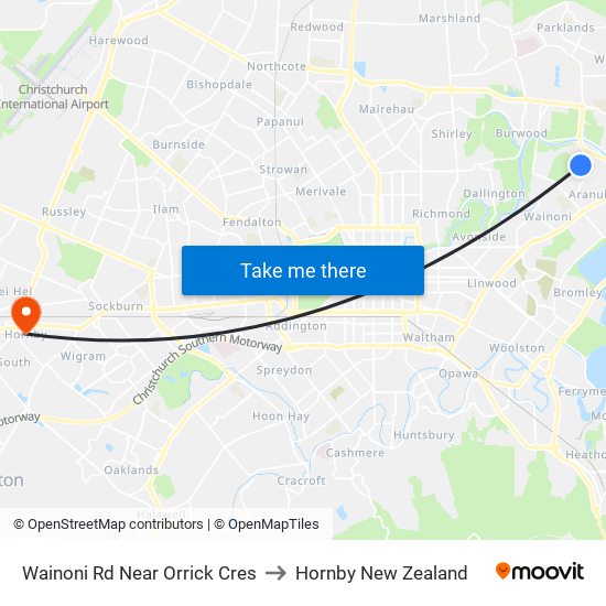 Wainoni Rd Near Orrick Cres to Hornby New Zealand map