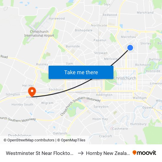 Westminster St Near Flockton St to Hornby New Zealand map