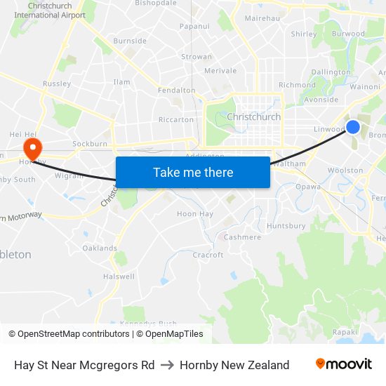 Hay St Near Mcgregors Rd to Hornby New Zealand map