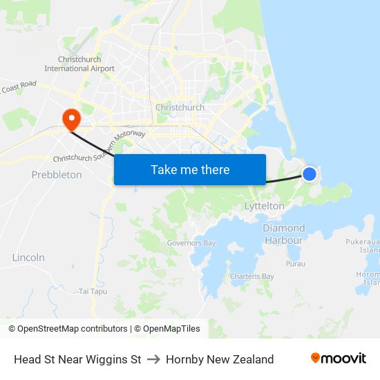 Head St Near Wiggins St to Hornby New Zealand map