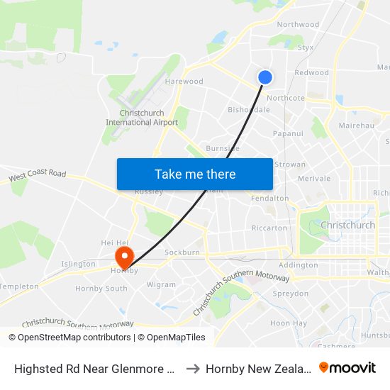 Highsted Rd Near Glenmore Ave to Hornby New Zealand map