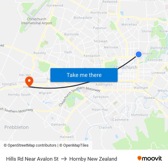 Hills Rd Near Avalon St to Hornby New Zealand map