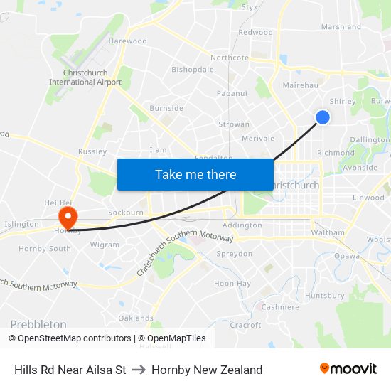 Hills Rd Near Ailsa St to Hornby New Zealand map