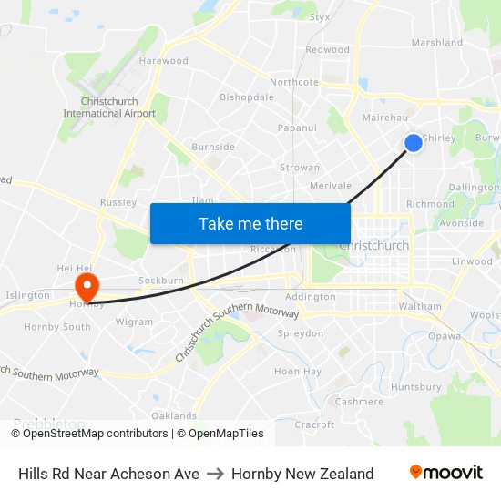 Hills Rd Near Acheson Ave to Hornby New Zealand map