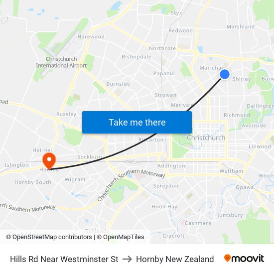 Hills Rd Near Westminster St to Hornby New Zealand map