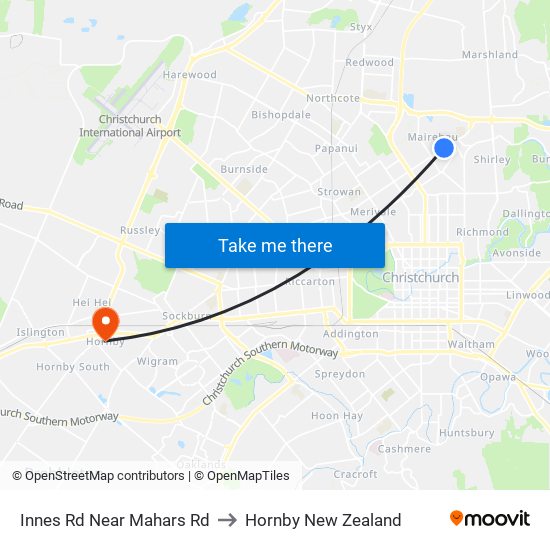 Innes Rd Near Mahars Rd to Hornby New Zealand map