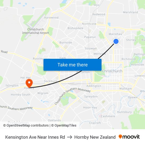 Kensington Ave Near Innes Rd to Hornby New Zealand map