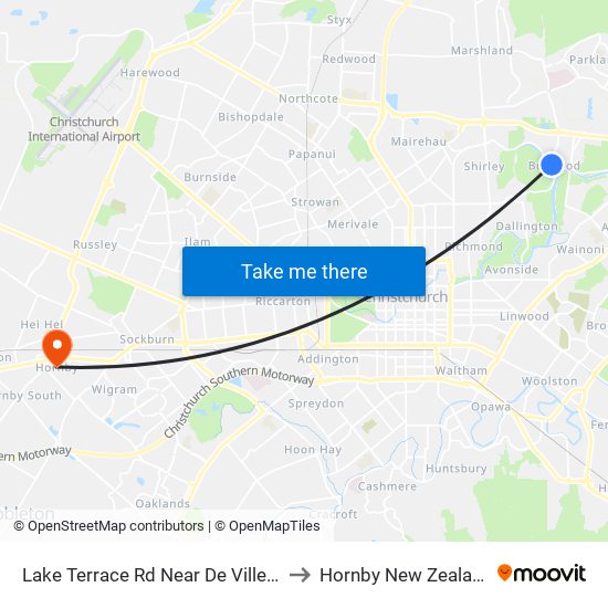 Lake Terrace Rd Near De Ville Pl to Hornby New Zealand map