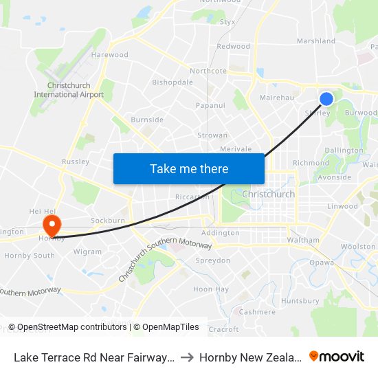 Lake Terrace Rd Near Fairway Dr to Hornby New Zealand map