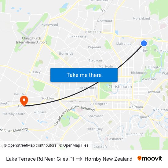 Lake Terrace Rd Near Giles Pl to Hornby New Zealand map