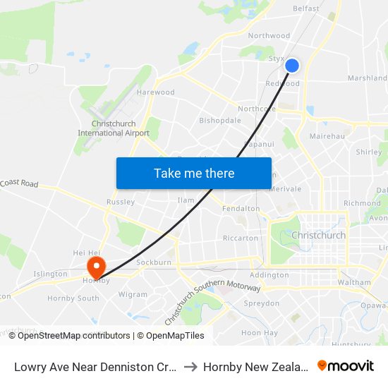 Lowry Ave Near Denniston Cres to Hornby New Zealand map