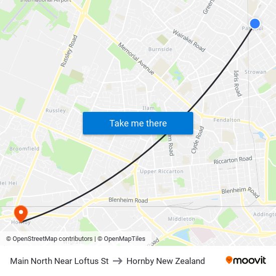 Main North Near Loftus St to Hornby New Zealand map