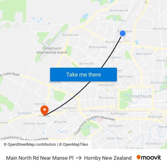 Main North Rd Near Manse Pl to Hornby New Zealand map