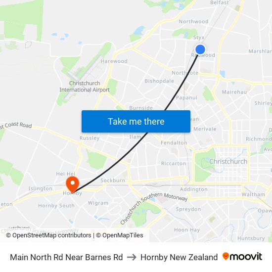 Main North Rd Near Barnes Rd to Hornby New Zealand map