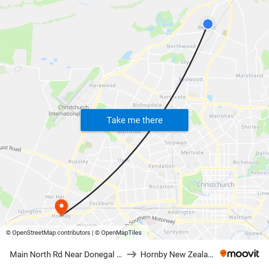 Main North Rd Near Donegal St to Hornby New Zealand map