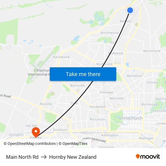 Main North Rd to Hornby New Zealand map