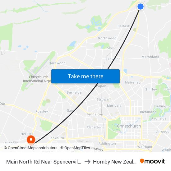 Main North Rd Near Spencerville Rd to Hornby New Zealand map