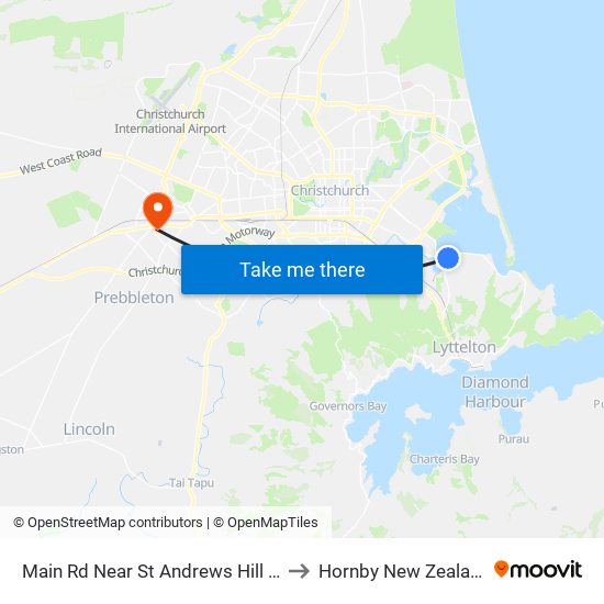 Main Rd Near St Andrews Hill Rd to Hornby New Zealand map