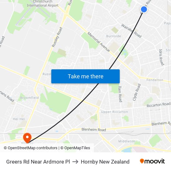 Greers Rd Near Ardmore Pl to Hornby New Zealand map