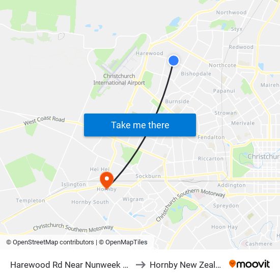 Harewood Rd Near Nunweek Blvd to Hornby New Zealand map