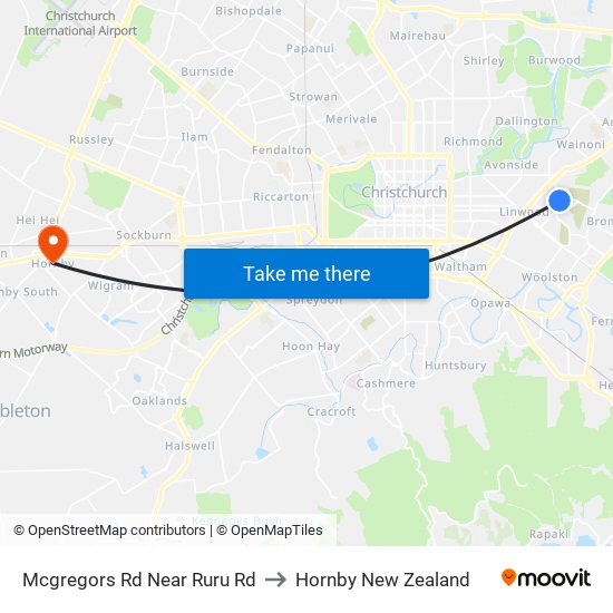 Mcgregors Rd Near Ruru Rd to Hornby New Zealand map