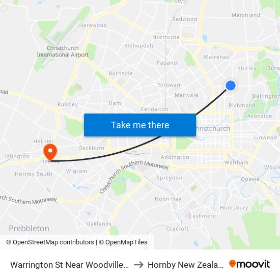 Warrington St Near Woodville St to Hornby New Zealand map