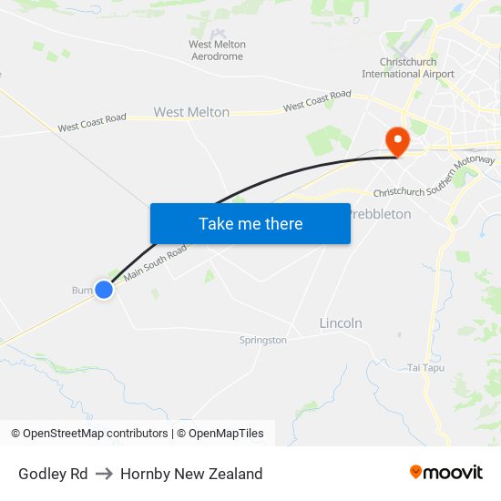 Godley Rd to Hornby New Zealand map