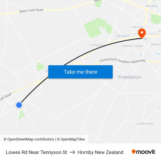 Lowes Rd Near Tennyson St to Hornby New Zealand map