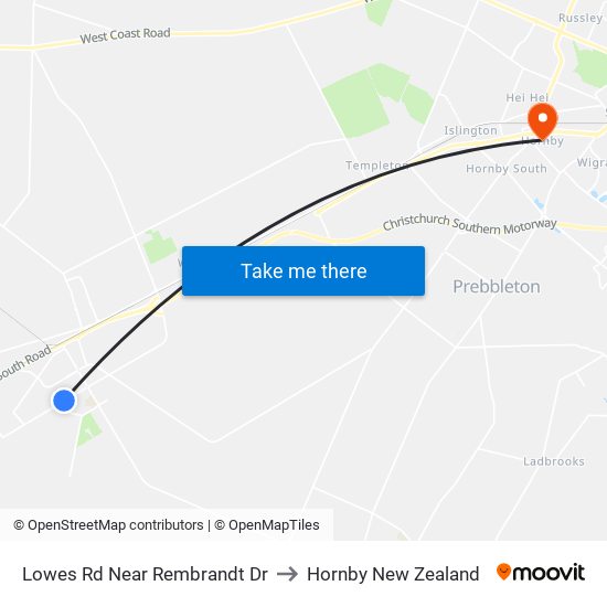 Lowes Rd Near Rembrandt Dr to Hornby New Zealand map