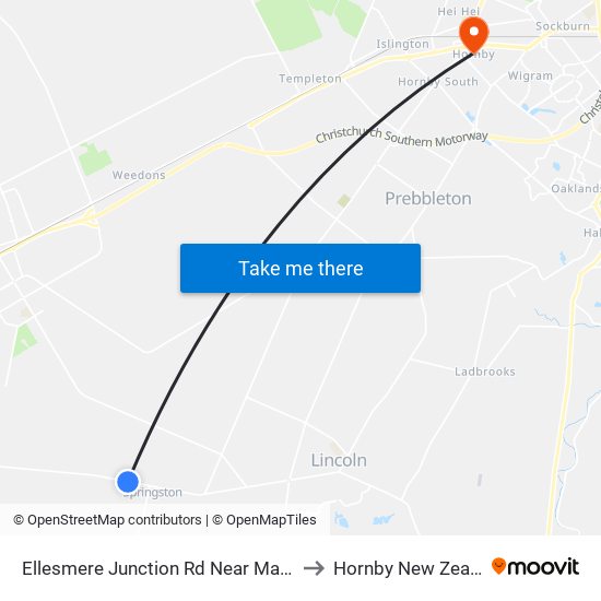 Ellesmere Junction Rd Near Mather Pl to Hornby New Zealand map