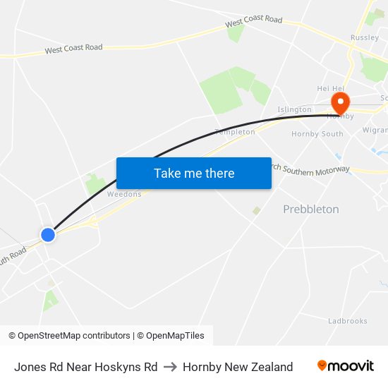 Jones Rd Near Hoskyns Rd to Hornby New Zealand map