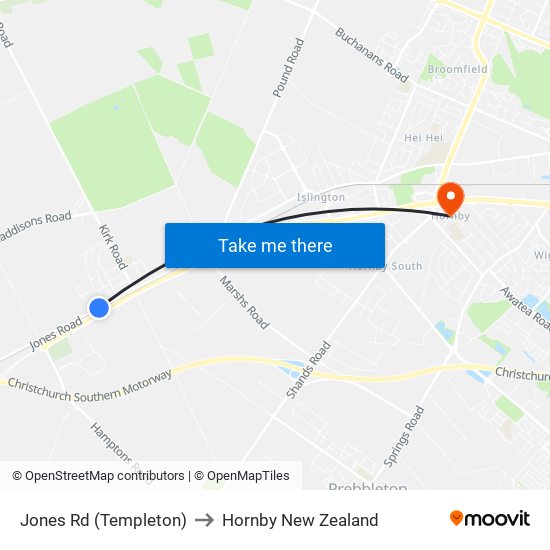 Jones Rd (Templeton) to Hornby New Zealand map