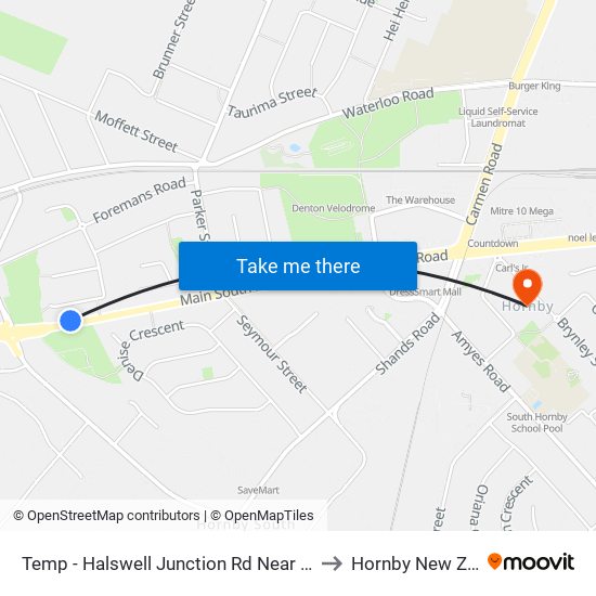 Temp - Halswell Junction Rd Near Foremans Rd to Hornby New Zealand map