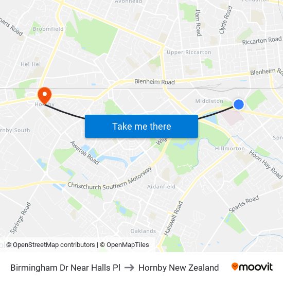 Birmingham Dr Near Halls Pl to Hornby New Zealand map