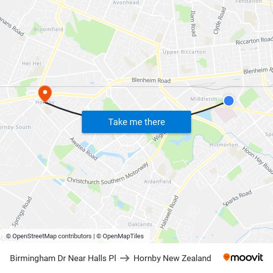 Birmingham Dr Near Halls Pl to Hornby New Zealand map