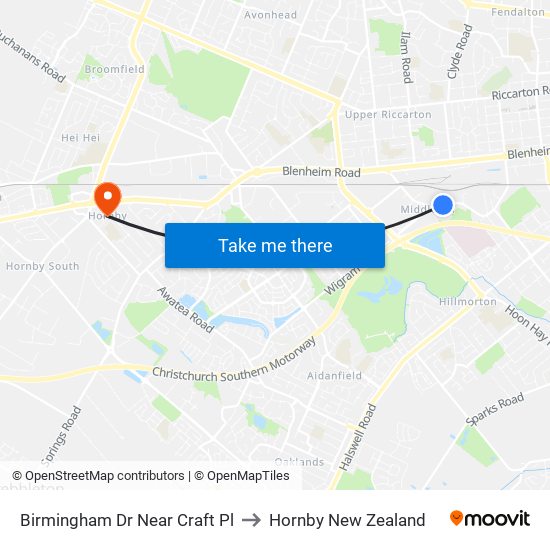Birmingham Dr Near Craft Pl to Hornby New Zealand map