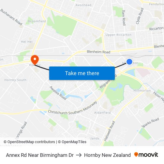 Annex Rd Near Birmingham Dr to Hornby New Zealand map